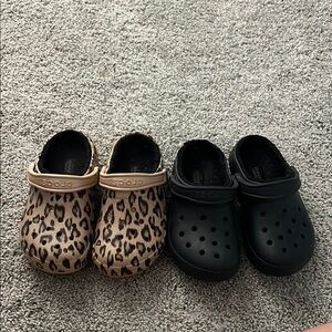 Black and cheetah print fleece linend crocs